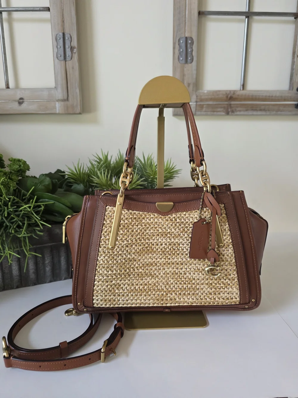 Coach Limited Edition Dreamer Leather & Woven Fabric Satchel Crossbody Bag - Picture 3 of 16